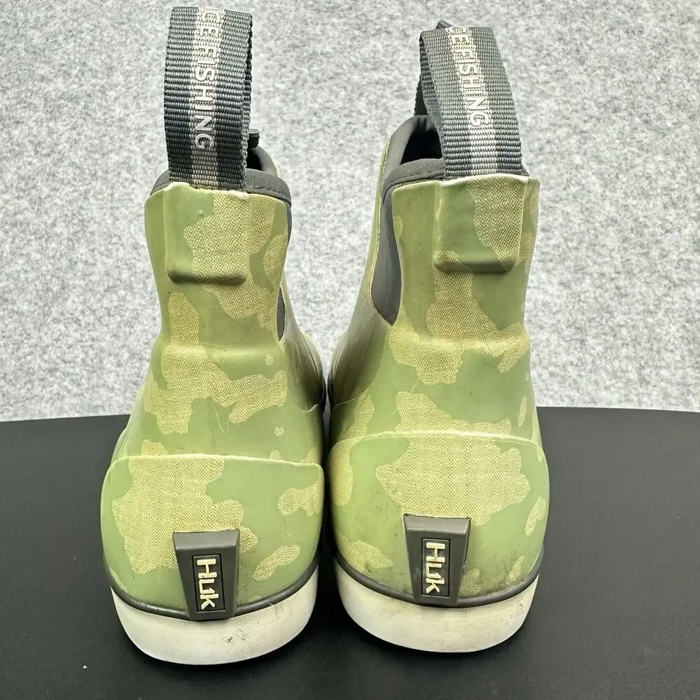 Huk Rogue Wave Fishing Boots Mens 8 Green Gray Camouflage Pull On Outdoors*